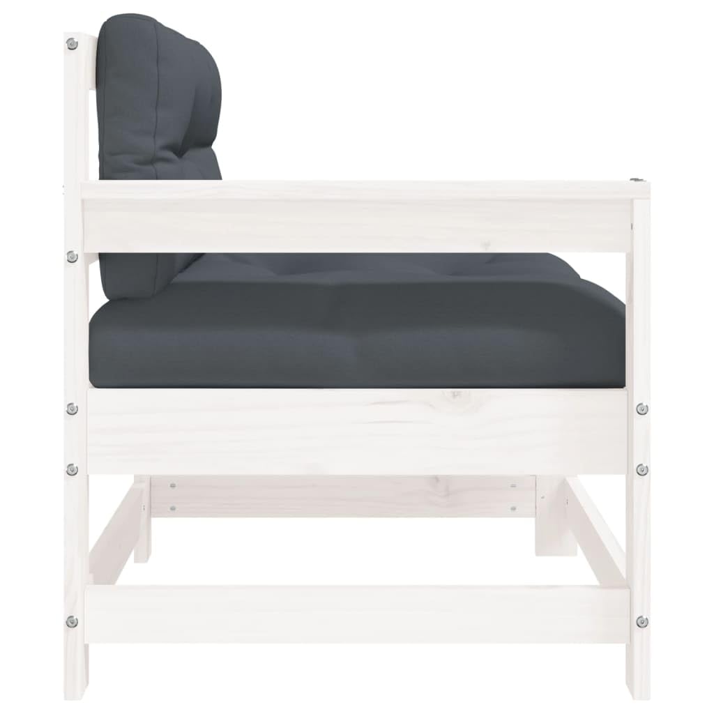 vidaXL White Solid Pine Wood Patio Chair with Anthracite Cushions, Sturdy and Stable, Rustic Look, Thickly Padded for Comfort, Modular Design for Personal Customization, Ideal for Garden/Terrace