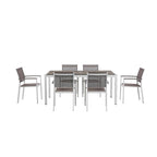 Pangea Home David 7-Piece Aluminum Frame Patio Dining Set in White/Gray