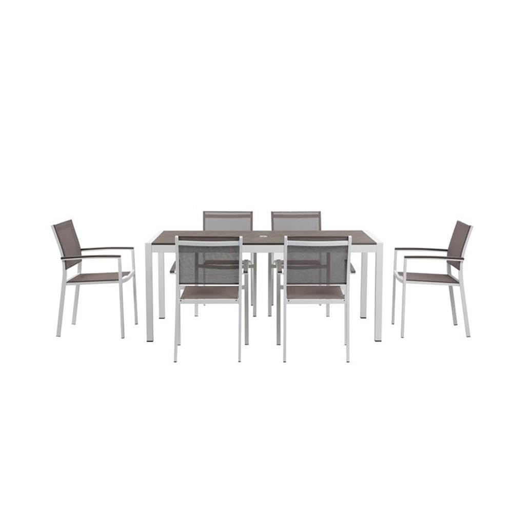 Pangea Home David 7-Piece Aluminum Frame Patio Dining Set in White/Gray
