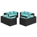 vidaXL 8 Piece Patio Lounge Set with Cushions - Outdoor Poly Rattan Black/Blue - Modern Design Durable Construction - Ideal for Garden Terrace Balcony