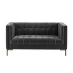 Steve Silver Furniture Isaac Gray Velvet Loveseat, Luxe Mid Century Modern Design w/Brass Legs and Channel Stitching, Living Room, Sofa, Apartmnet, 33" D x 57.5" W x 32.25" H, Moonlight Grey