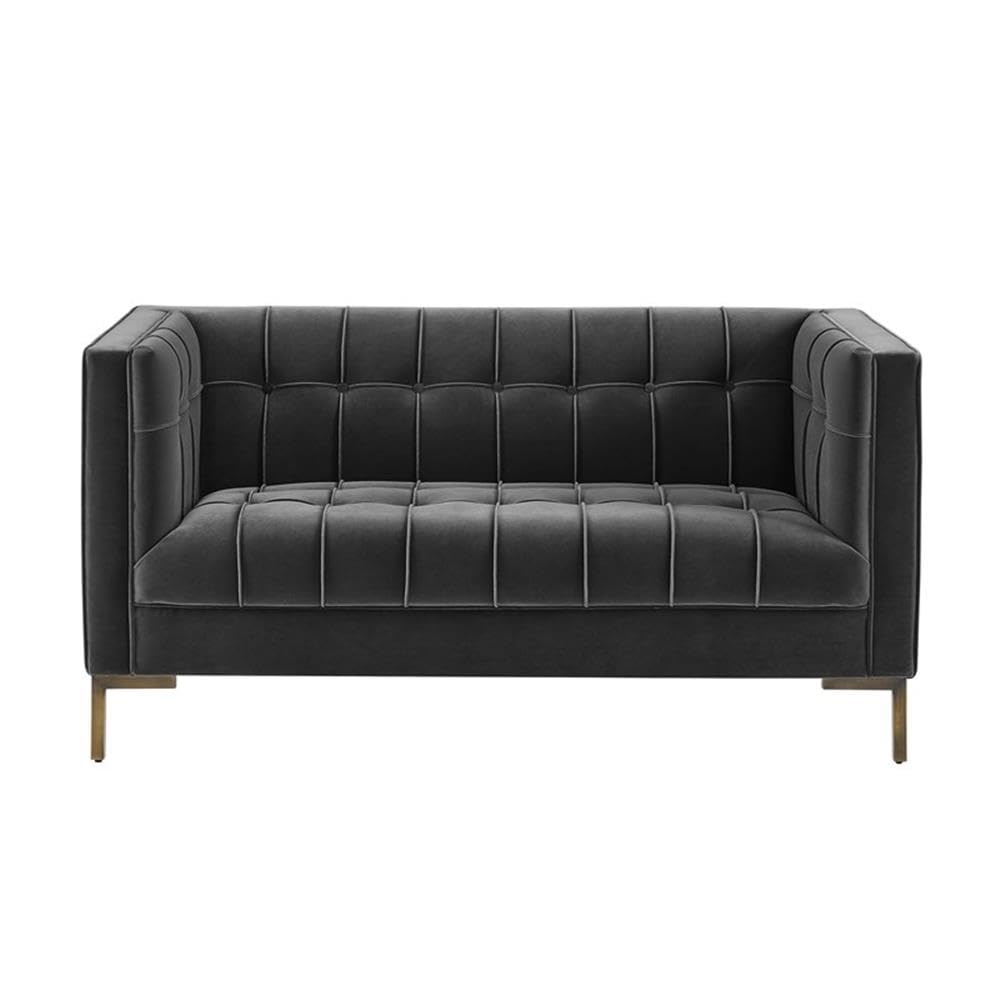 Steve Silver Furniture Isaac Gray Velvet Loveseat, Luxe Mid Century Modern Design w/Brass Legs and Channel Stitching, Living Room, Sofa, Apartmnet, 33" D x 57.5" W x 32.25" H, Moonlight Grey