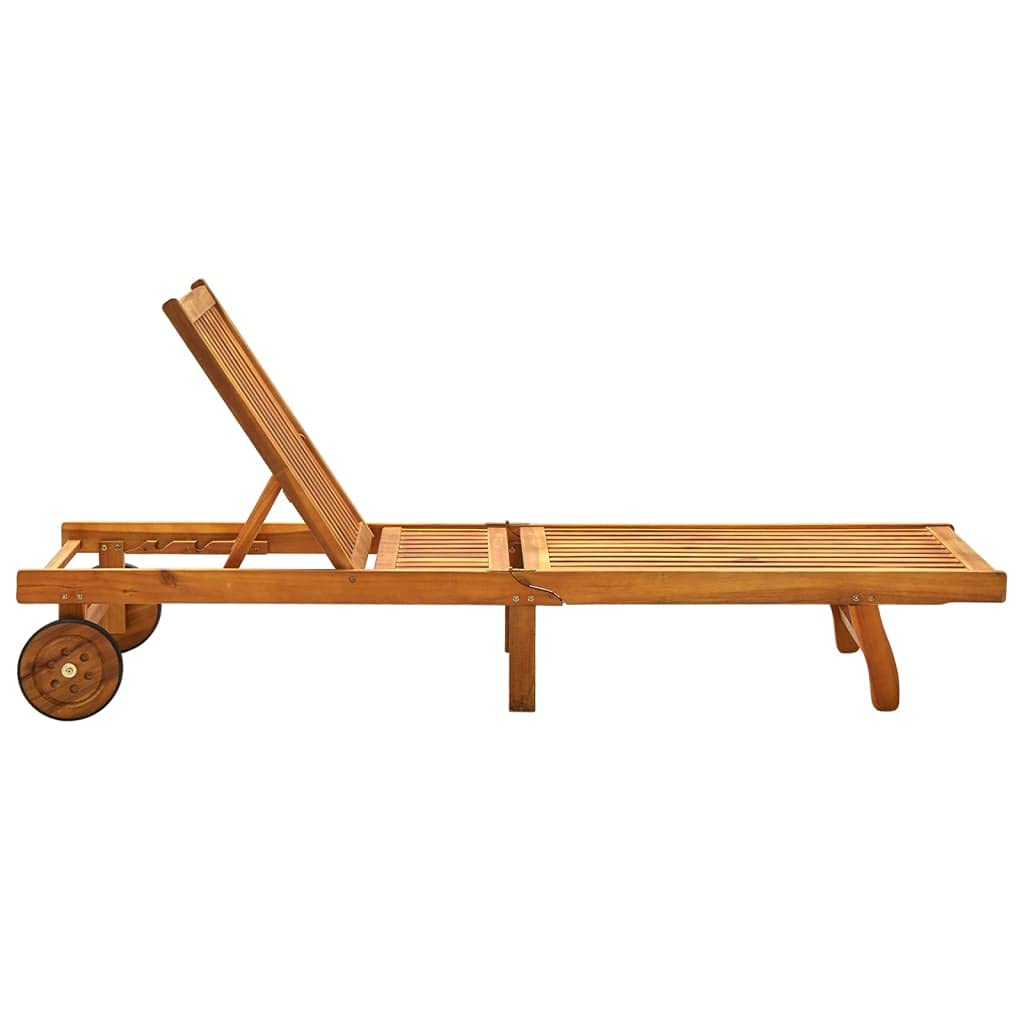 vidaXL Wooden Sun Lounger with Adjustable Backrest and 2 Wheels, Solid Acacia Wood for Durability, Ideal for Patio/Garden/Pool Area Relaxation, Assembly Required