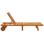 vidaXL Wooden Sun Lounger with Adjustable Backrest and 2 Wheels, Solid Acacia Wood for Durability, Ideal for Patio/Garden/Pool Area Relaxation, Assembly Required