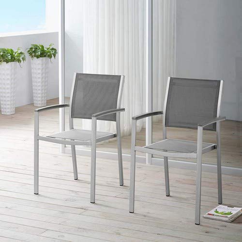 Modway Shore Aluminum Two Outdoor Patio Dining Arm Chairs In Silver Gray