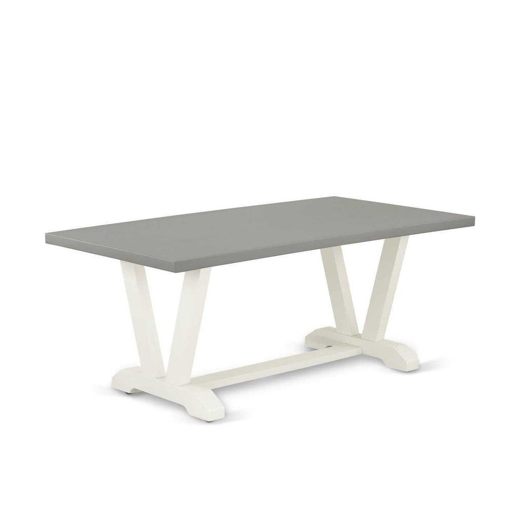 East West Furniture V-Style 40X72 In Dining Table With Wirebrushed Linen White Leg And Cement Top Finish