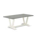 East West Furniture V-Style 40X72 In Dining Table With Wirebrushed Linen White Leg And Cement Top Finish
