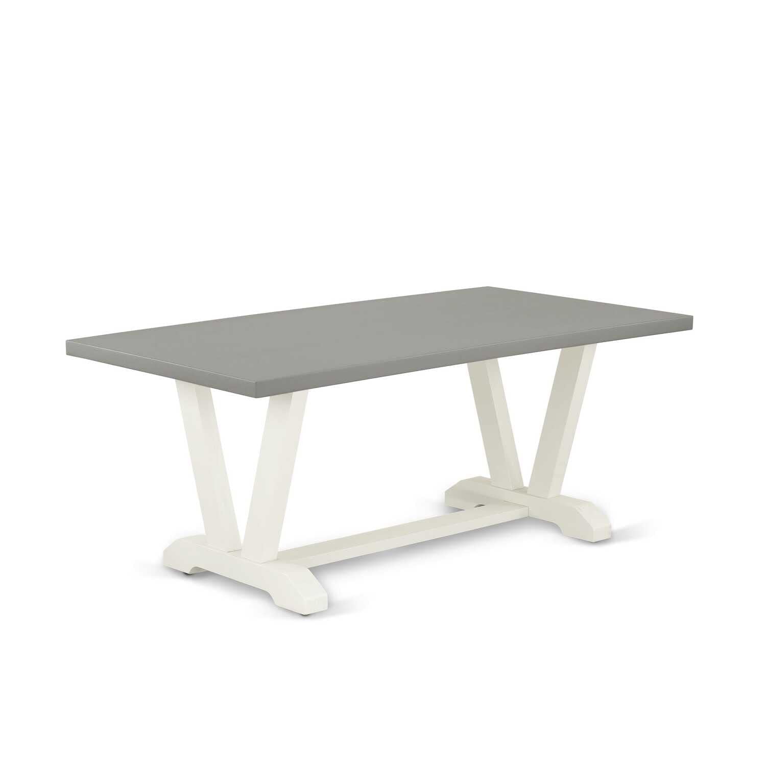 East West Furniture V-Style 40X72 In Dining Table With Wirebrushed Linen White Leg And Cement Top Finish