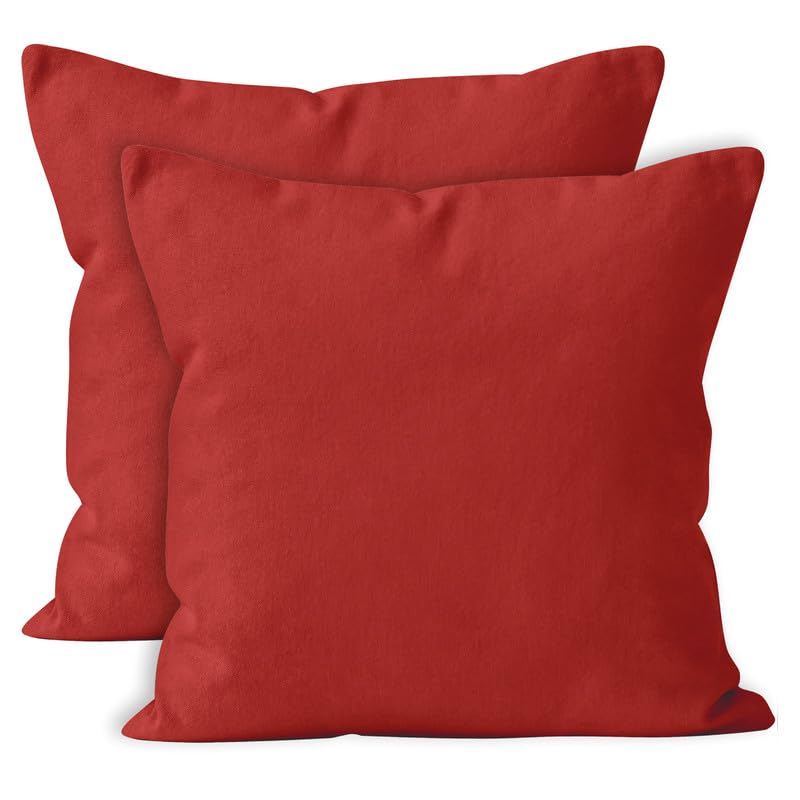 Cotton Canvas Throw Pillow Covers by Encasa Pack of 2 Red 26'x26' No Insert with Hidden Zipper | Decorative Cushion Covers for