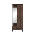 Acme Tsula Wooden and Mirror 1-Drawer Hall Tree with 1 Door in Rustic Walnut