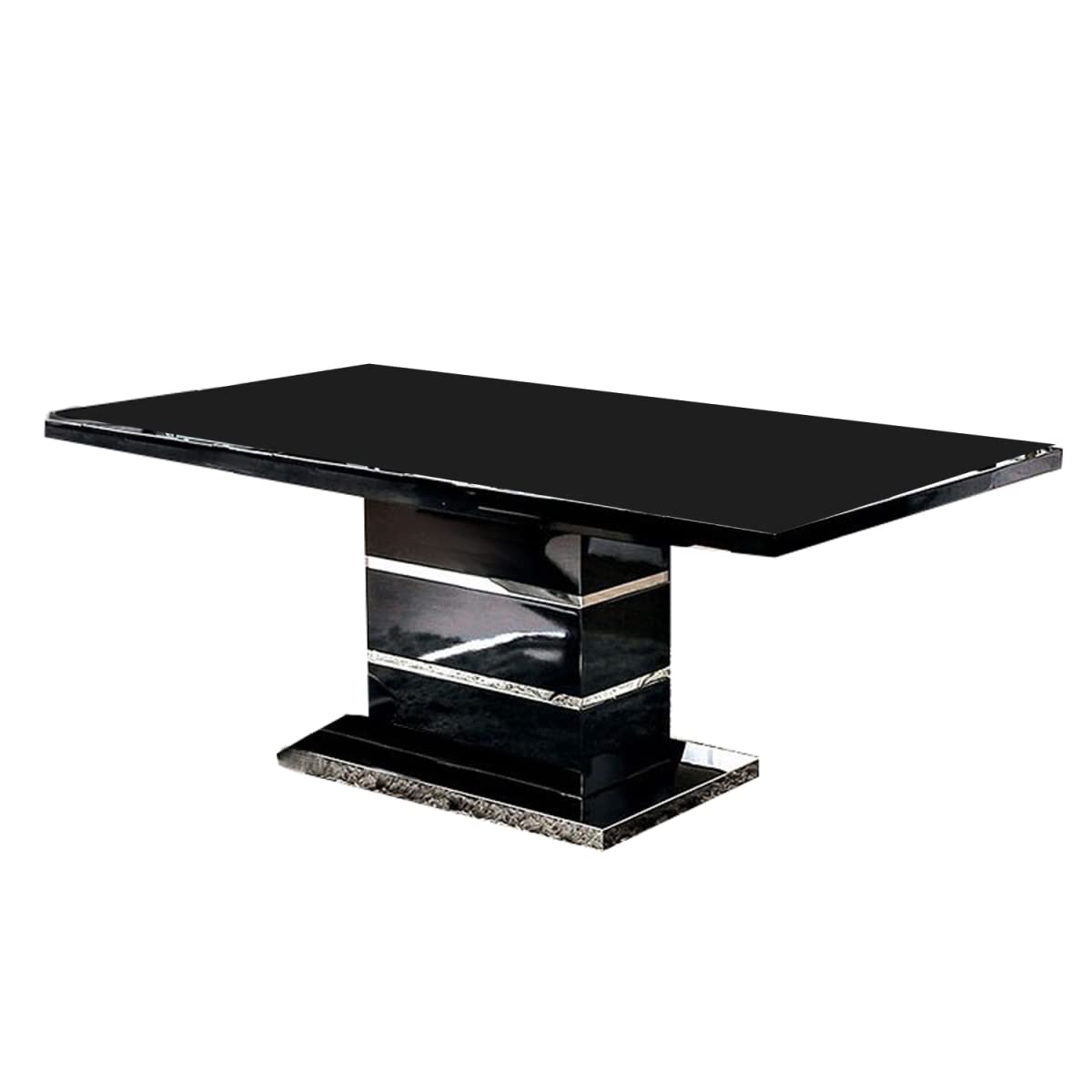 Benjara Wood and Metal High Gloss Finish Expandable Dining Table, Black and Silver