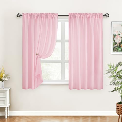 Homeideas Non-See-Through Light Pink Privacy Sheer Curtains 52 X 54 Inches Long 2 Panels Sheer Curtains Light Filtering Window Curtains Drapes For Bedroom Living Room