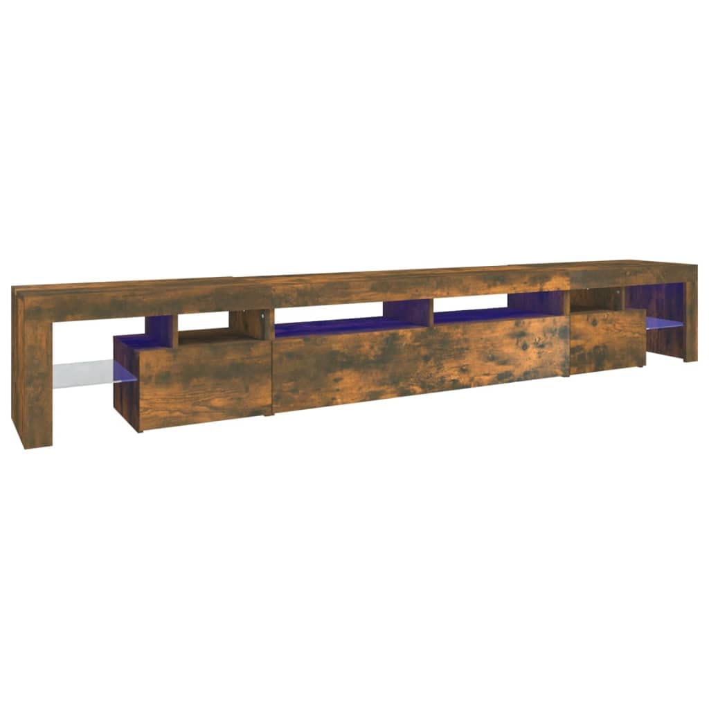 vidaXL TV Cabinet with LED Lights, Durable Engineered Wood, Smoked Oak Finish, Ample Storage, Ideal for Living Room, Modern Desi