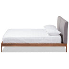 Baxton Studio Aveneil Mid-Century Modern Grey Fabric Upholstered Walnut Finished King Size Platform Bed