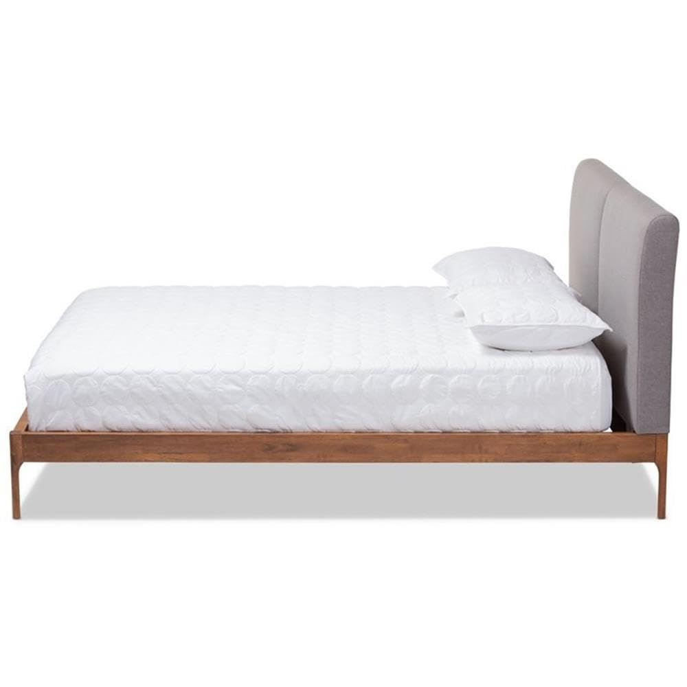 Baxton Studio Aveneil Mid-Century Modern Grey Fabric Upholstered Walnut Finished King Size Platform Bed