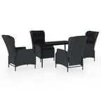 vidaXL 7 Piece Outdoor Dining Set with Adjustable Reclining Chairs - Dark Gray PE Rattan Patio Furniture Set with Cushioned Seats and Glass Top Table