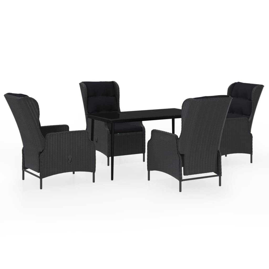 vidaXL 7 Piece Outdoor Dining Set with Adjustable Reclining Chairs - Dark Gray PE Rattan Patio Furniture Set with Cushioned Seats and Glass Top Table