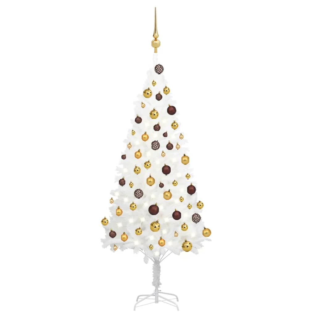 vidaXL Artificial Pre-lit White Christmas Tree with Balls - 47.2" Tall, 150 LEDs, PE Branches, Durable and Reusable - Perfect for Xmas Decoration