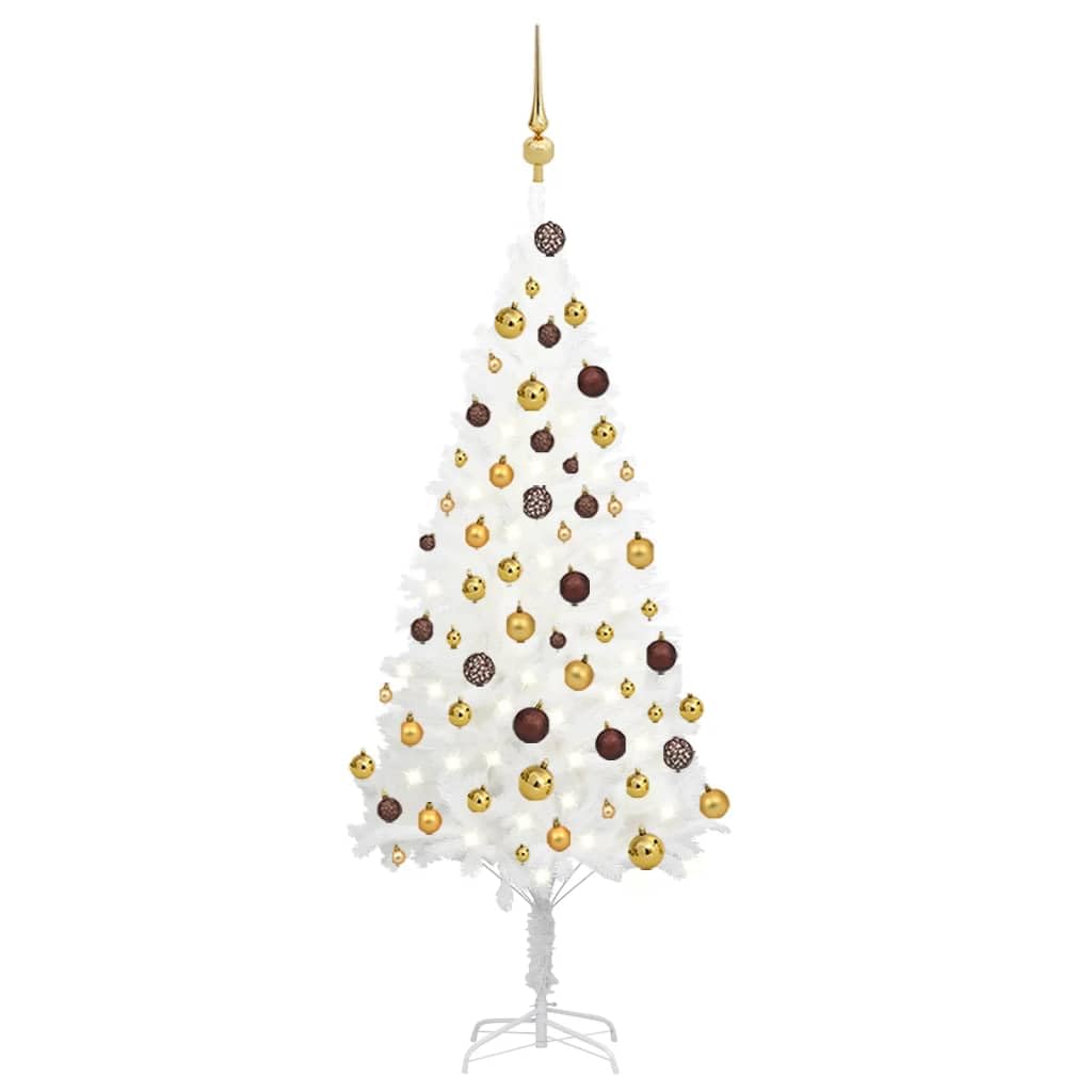 vidaXL Artificial Pre-lit White Christmas Tree with Balls - 47.2&quot; Tall, 150 LEDs, PE Branches, Durable and Reusable - Perfect for Xmas Decoration