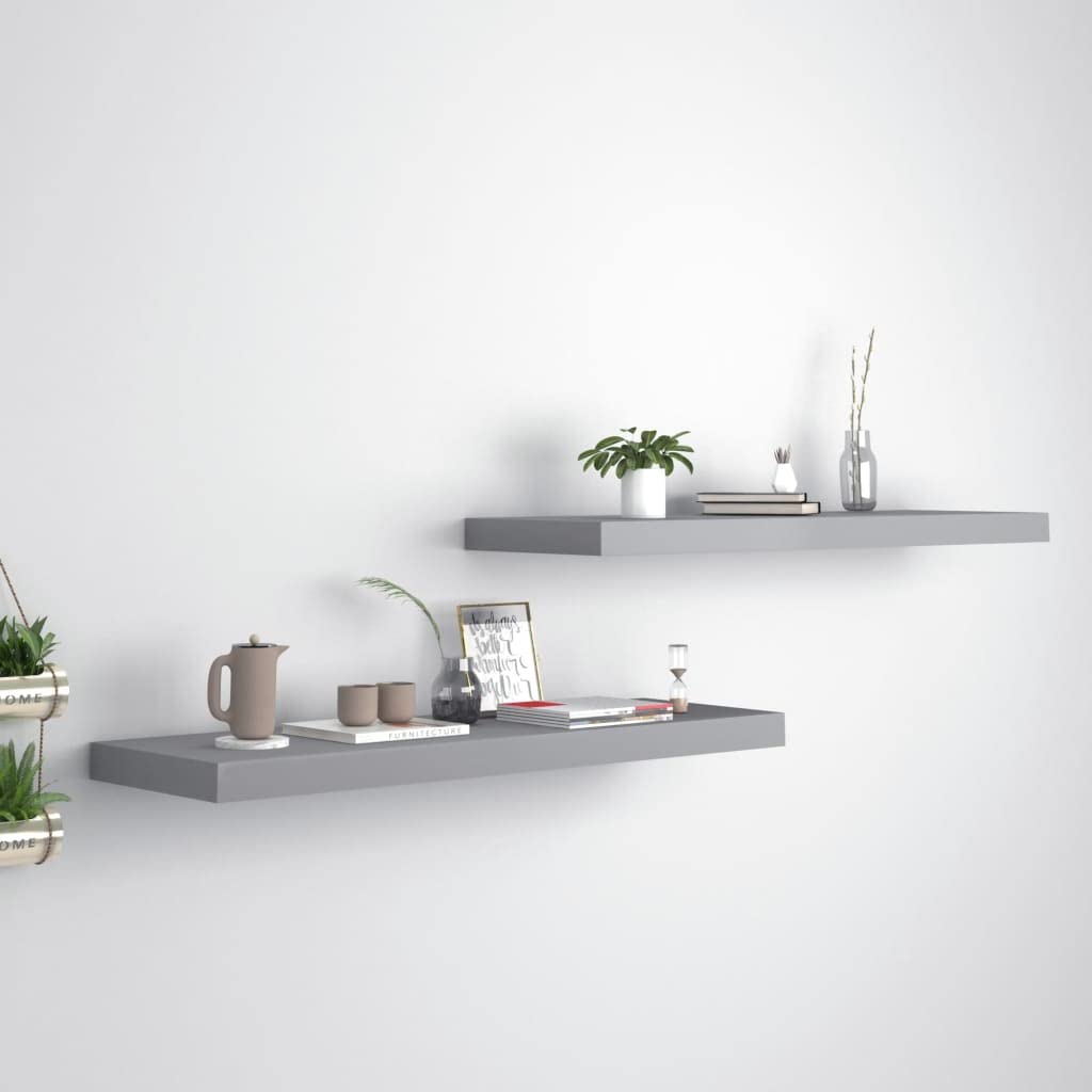 vidaXL Floating Wall Shelves Set of 2, Gray, Honeycomb MDF and Metal Frame - Modern Display Storage Shelf with Invisible Mounting System, 31.5x9.3x1.5
