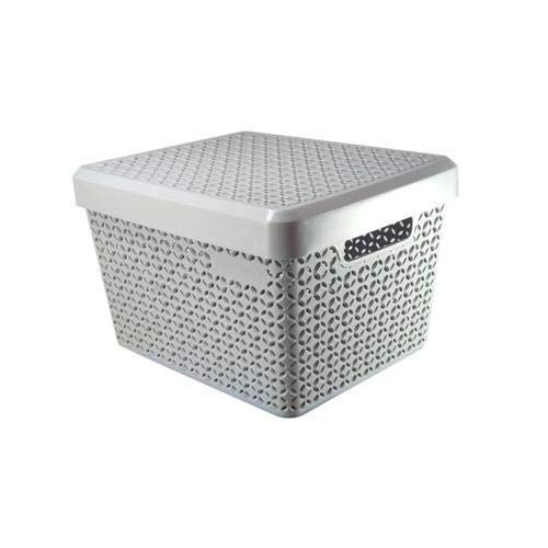 JOFIX Plastic Baskets Bin Storage Set with Lid (35.5 x 29.2 x 23cm , Large, Multicolour)