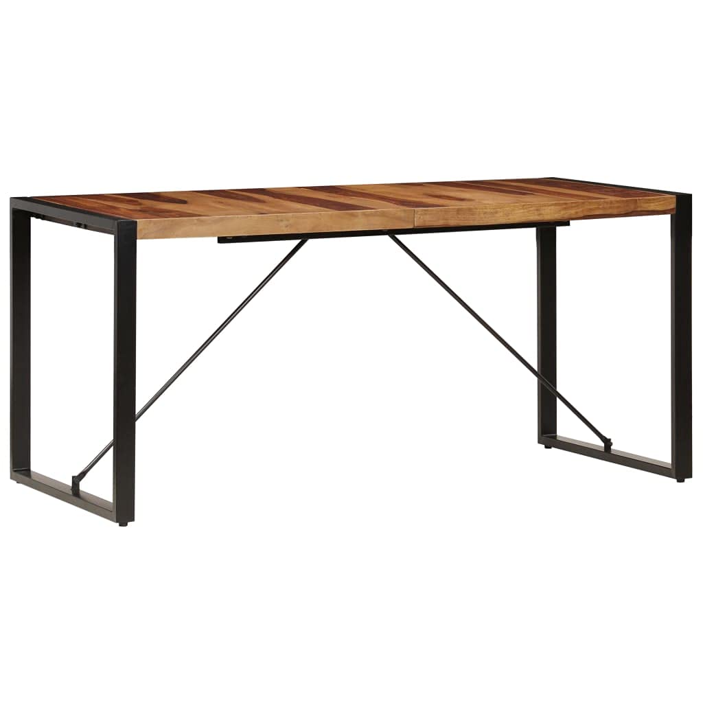 vidaXL Industrial-Style Dining Table - Solid Sheesham Wood Construction with Steel Legs, Unique Natural Grains, Easy Self-Assembly, Brown and Black