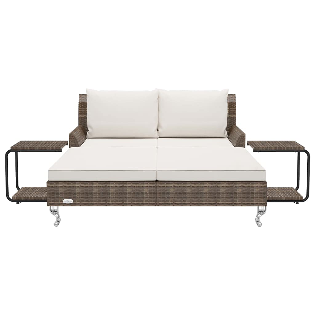 Great-hyc 2-Person Garden Sun Bed with Cushions Poly Rattan Brown