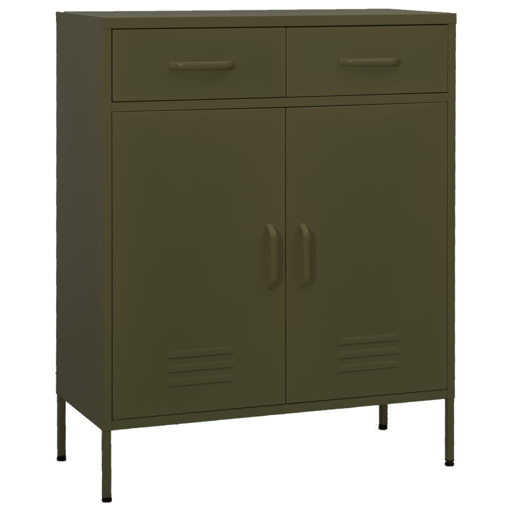 vidaXL Steel Storage Cabinet - Olive Green, Two Drawers & Adjustable Shelf, 31.5x13.8x40