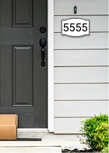 Horizontal White And Black House Number, Address Plaque Sign For Mailbox, Customized For House, Store, Office, Outside, 911 Visi