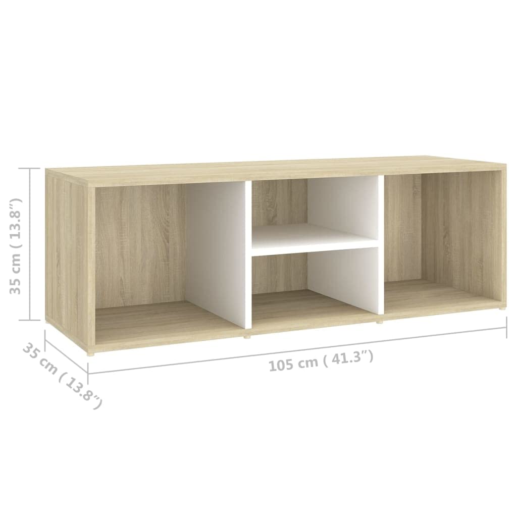 vidaXL Shoe Storage Bench White and Sonoma Oak 41.3&quot;x41.3&quot;x13.8&quot; Chipboard