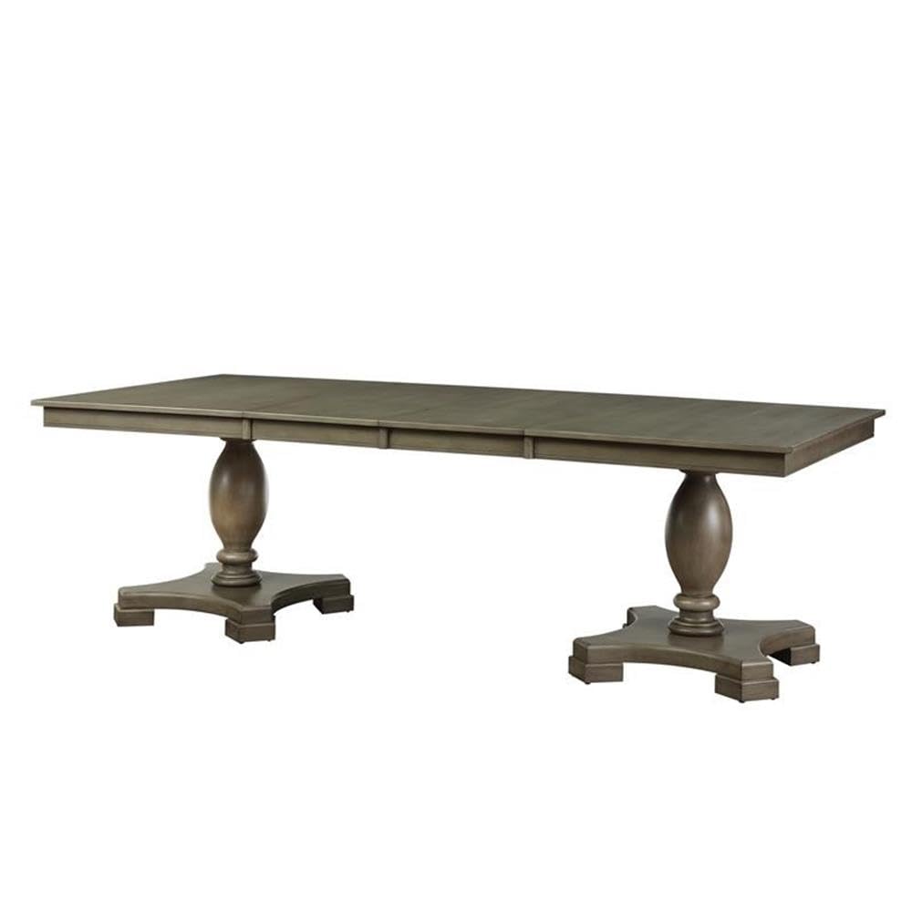 Acme Waylon Wooden Double Pedestal Dining Table with Removable Leaf in Gray Oak
