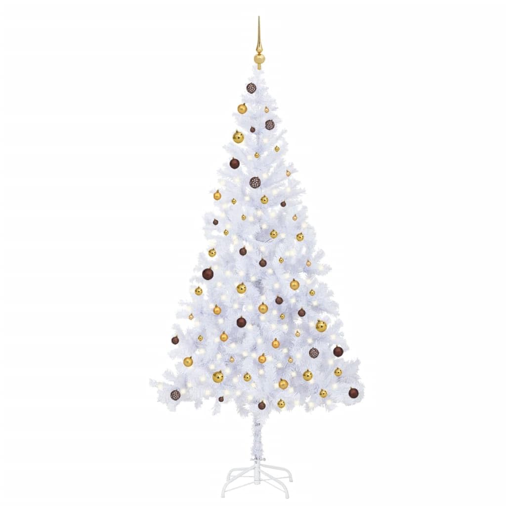 Vidaxl Artificial Christmas Tree - 82.7&quot; Tall, Dense & Beautifully Decorated - With Usb Led String Lights, Golden Balls & Peak - Indoor Use, Made From Pvc And Steel