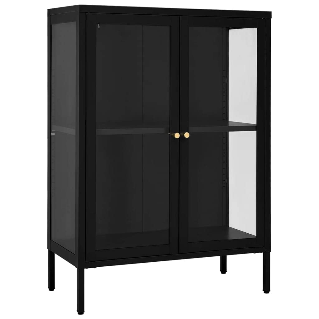 vidaXL Modern Sideboard with Adjustable Shelf, Tempered Glass Door Cabinet, Storage Organizer, Black Steel, 29.5&quot;x13.8&quot;x41.3&quot;