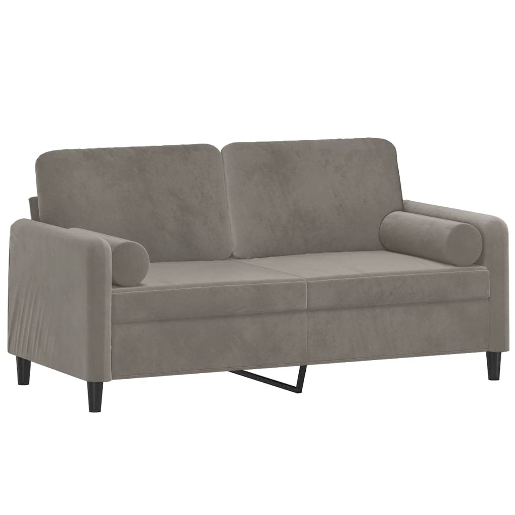 vidaXL Modern 2-Seater Light Gray Velvet Sofa with Pillows and Cushions, Sturdy Plywood and Metal Structure, Easy Assembly, Perfect for Home Decor