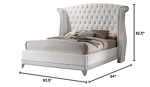 Coaster Home Furnishings Barzini Modern Classic Velvet Upholstered California King Size Wingback Bed Frame Platform Bed 63-inch Headboard White 300843KW