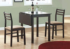 Monarch Specialties 3-Piece Solid-Top Drop Leaf Dining Set, Cappuccino