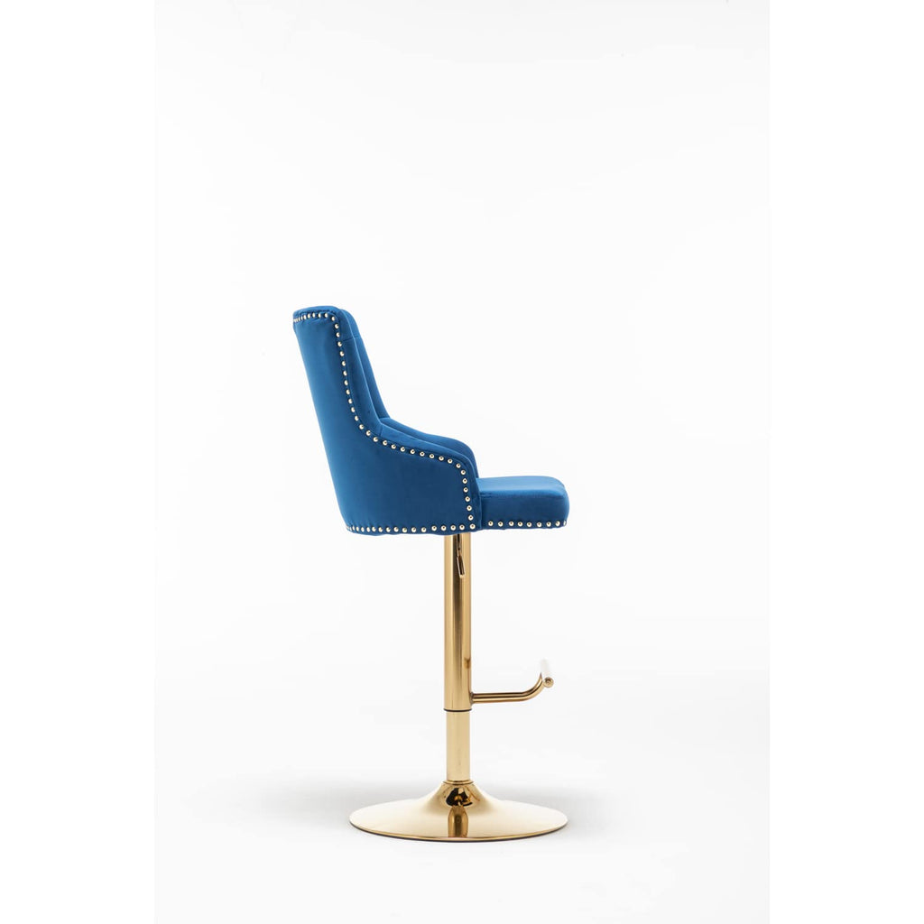 Best Master Furniture Brightcast 2-Piece Velvet Tufted Gold Bar Stools In Blue