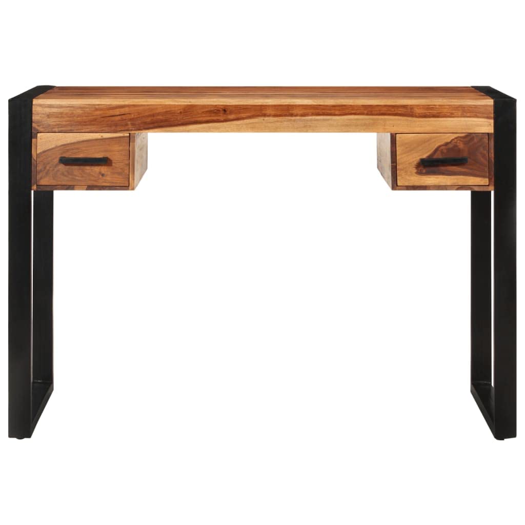 vidaXL Solid Sheesham Wood Desk - Industrial Style Writing Desk with 2 Drawers, Durable Steel Frame, Multifunctional Home Office Furniture, 43.3"x19.7"x30.3"
