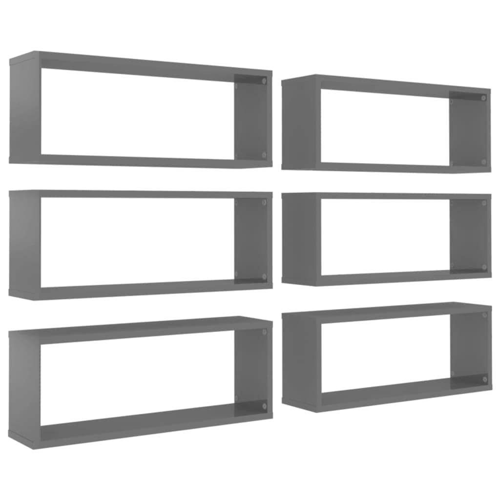vidaXL Wall Cube Shelves 6 pcs High Gloss Gray 23.6&quot;x5.9&quot;x9.1&quot; Engineered Wood