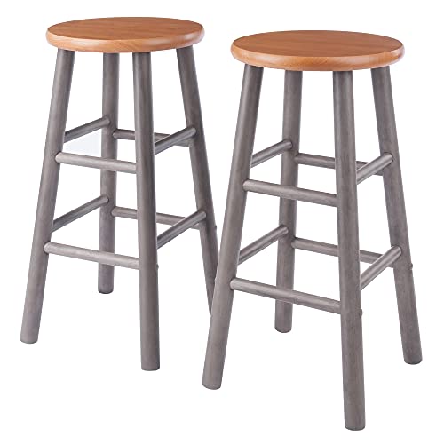 Ergode Wood Element Counter Stool Set | Oyster Gray | 2-Pc Set | Solid Wood | 220lbs Weight Capacity | Stable & Stylish | Multiple Finishes (36624-VV)
