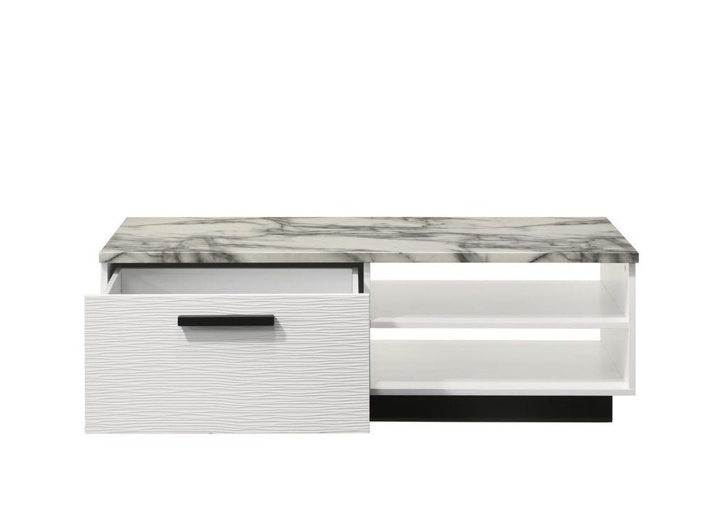 LILOLA LIVING Matilda 47" White Coffee Table with White Faux Marble Top