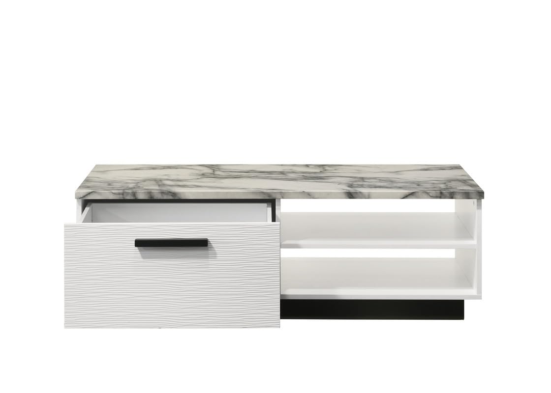 LILOLA LIVING Matilda 47" White Coffee Table with White Faux Marble Top