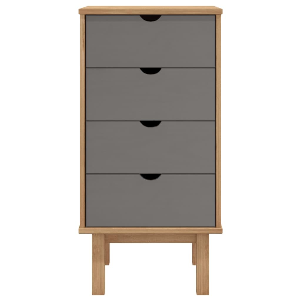 vidaXL Solid Wood Drawer Cabinet OTTA in Brown and Gray – Four-Drawer Pine Wood Cabinet in Scandinavian Style – 18.1&quot;x15.6&quot;x35.4&quot;
