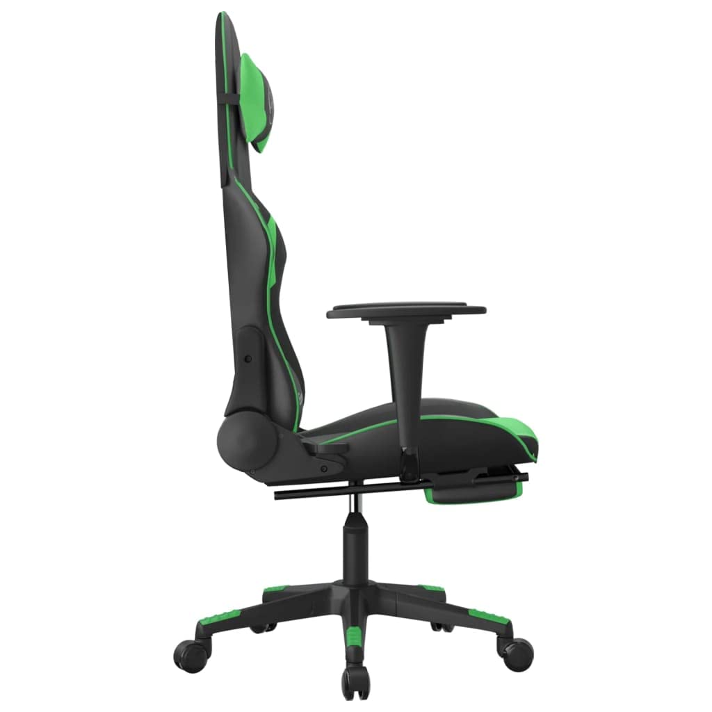 vidaXL Adjustable Reclining Gaming Chair with Footrest, Comfortable Seating, 360 Degree Swivel, Faux Leather, Black and Green, Ideal for Gamers