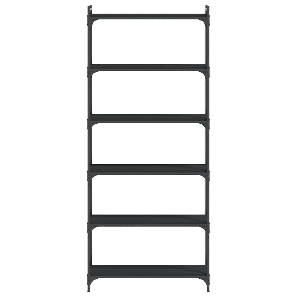 vidaXL Black Bookcase - Sturdy Engineered Wood Construction, 6-Tier Shelf with Robust Metal Frame, Adjustable Feet - 31.5x11.8x74