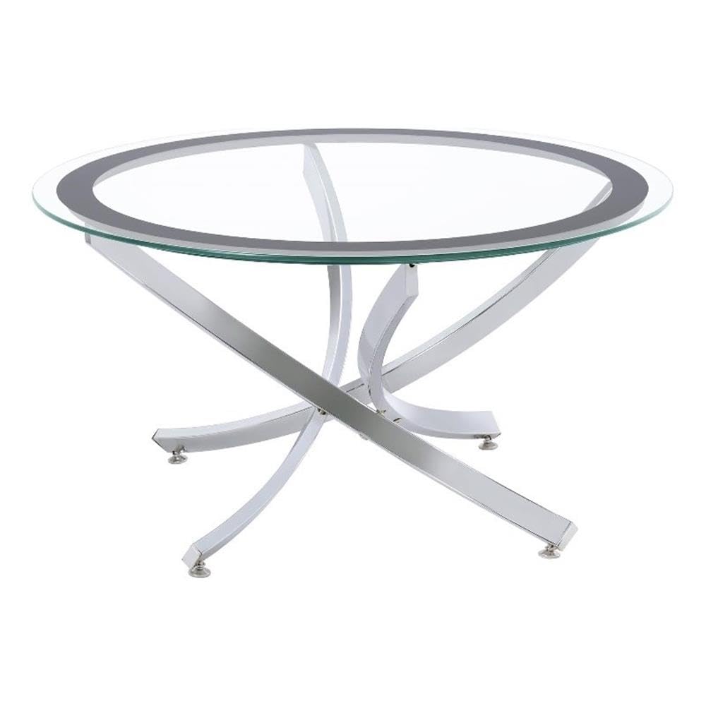 Coaster Home Furnishings Brooke Round Glass Top Coffee Table Metal Base Chrome