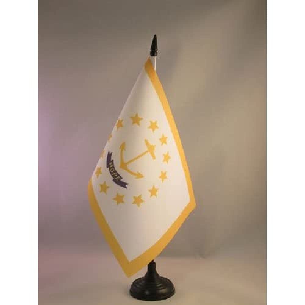 Rhode Island Table Flag 5' X 8' - Us State Of Rhode Island Desk Flag 21 X 14 Cm - Black Plastic Stick And Base - Az Flag