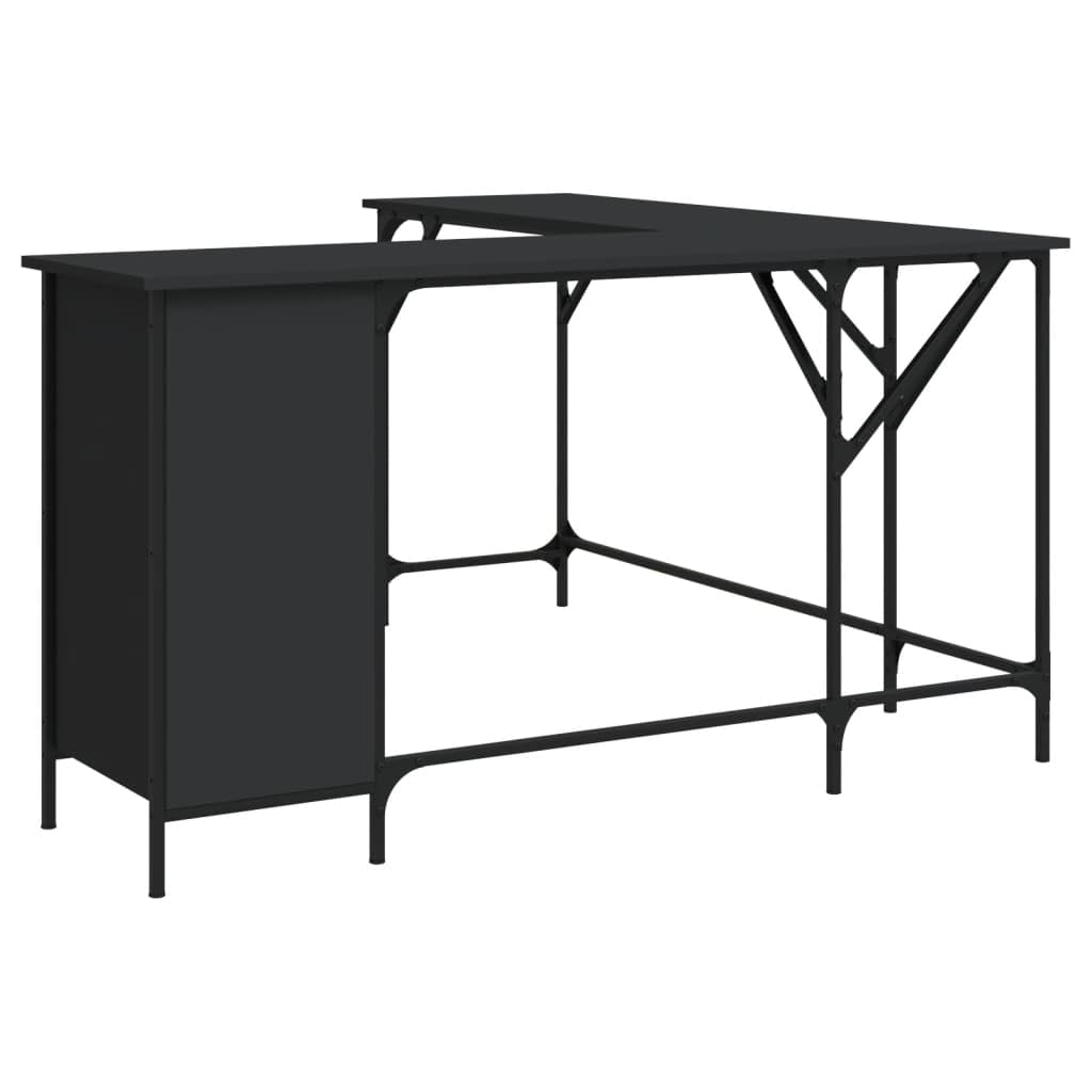 vidaXL Engineered Wood L-Shaped Desk - Black with Metal Frame - Featuring Adjustable Feet and Ample Storage