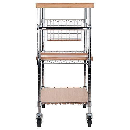Ergode Julia Kitchen Cart - Sleek & Modern Design, Granite Top, Metal Basket, Removable Tray, Casters, Ample Storage, Black Finish. Dimensions: 22.6' W x 16' D x 34.1' H. (83336-VV)