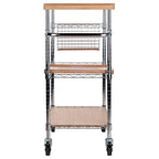 Ergode Julia Kitchen Cart - Sleek & Modern Design, Granite Top, Metal Basket, Removable Tray, Casters, Ample Storage, Black Finish. Dimensions: 22.6' W x 16' D x 34.1' H. (83336-VV)